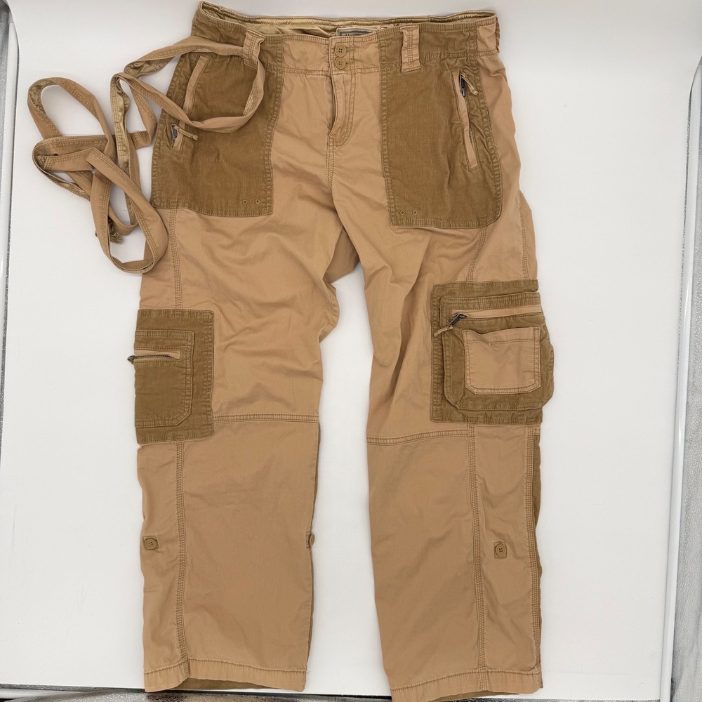 Abercrombie & Fitch Y2K Womens Cargo Capri Pants Tan Utility Tie Waist Size 12